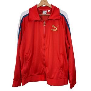 Puma Go For Tape T7 Mens Sz XL Full Zip Track Jacket Red Orange Athleisure Logo